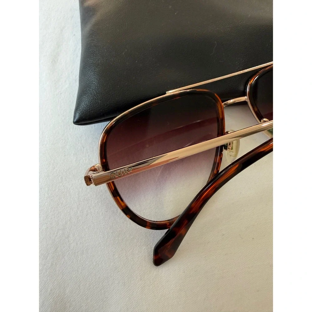 Quay Australia All In Aviator Sunglasses Tortoise Rose Gold Brown Gradient Lens